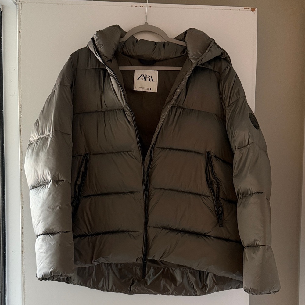 Women’s Zara Khaki Hooded Puffer Coat